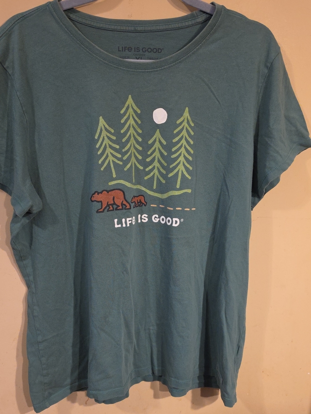 Life is Good Teal Bear & Trees Graphic Tee